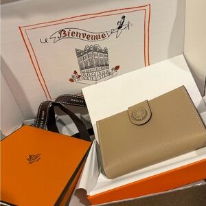 Brand New Hermes Tan Leather Mini Wallet Card Holder